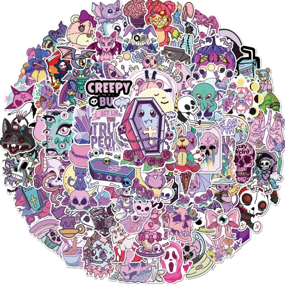 Pastel Goth Sticker Pack - Purple & Pink Mix Gothic Stickers 100 Pack